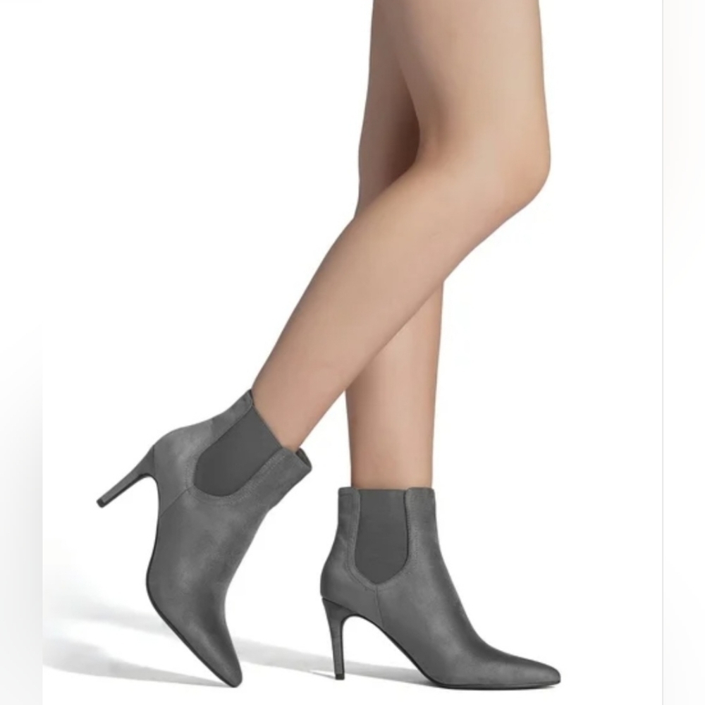 Dream Pairs Grey Suede Stiletto Ankle Boots Women’s Pointed Toe Heel High 3.25”